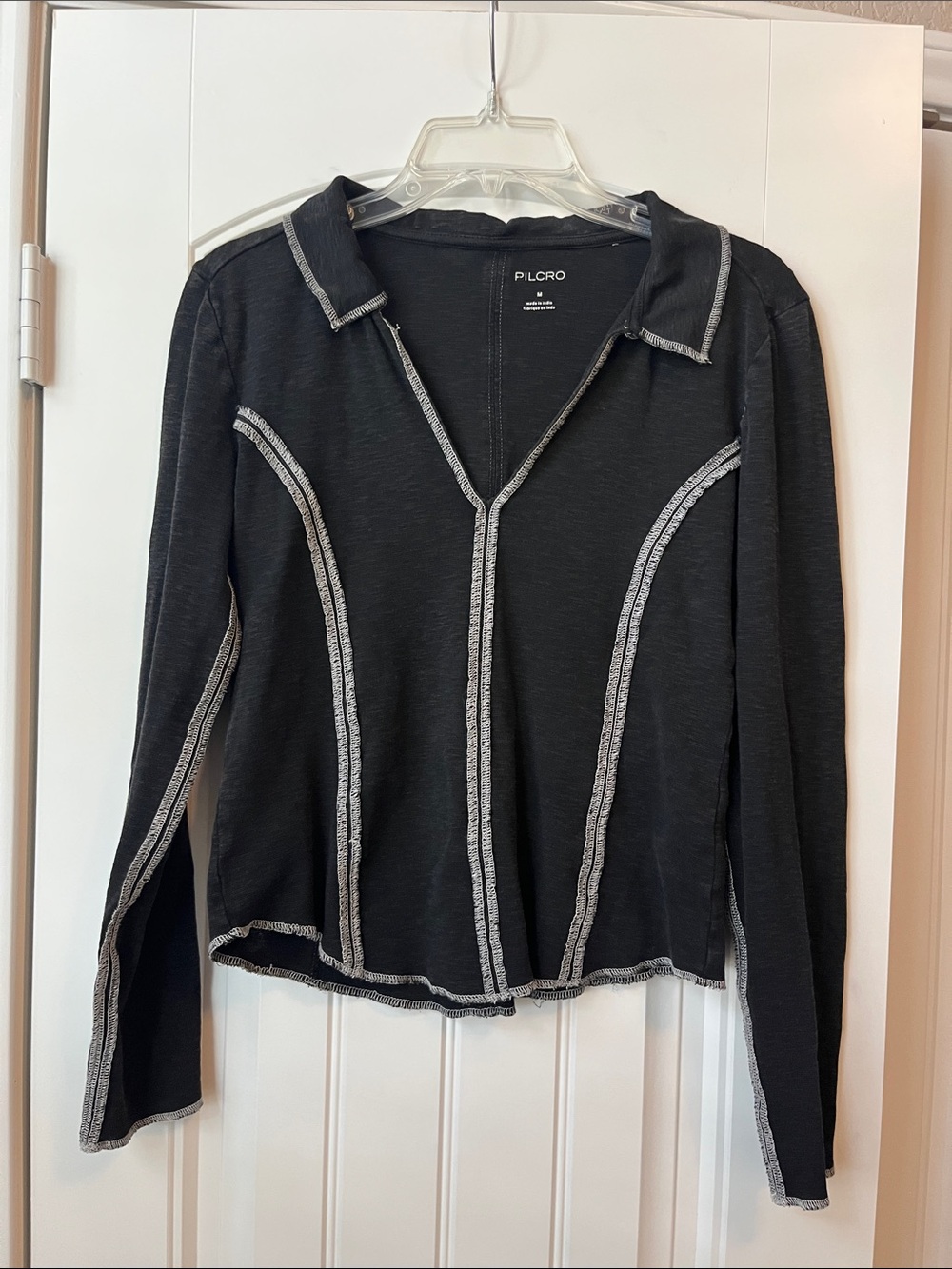 Pilcro Anthropologie Black Long-Sleeve Top with Contrast Stitching